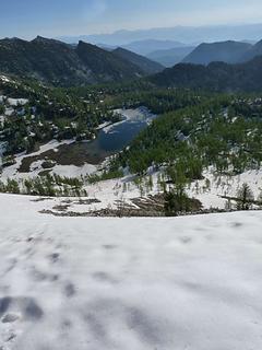 Looking back to Cooney Lake as we head up to Sawtooth Ridge