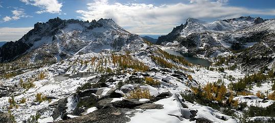 The Lower Enchantments from Prusik Pass:  Leprechaun Lake, McClellan, Gnome Tarn, Perfection Lake, Little Annapurna, Inspiration Lake, Dragontail Ridge