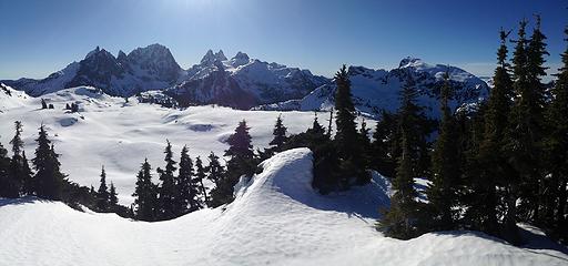 Panorama of Summit Chief, Chimney Rock, and Iron Cap Mountain