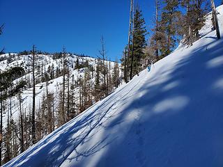 Sidehilling in crampons