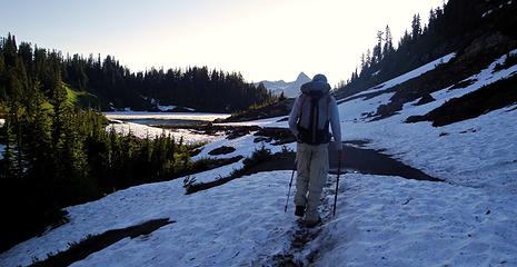 Starting out.  Pocket Peak on the horizon.