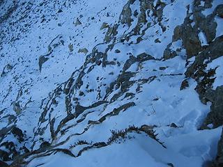 Looking down those same blocks with some slick snow