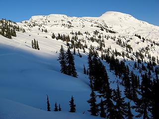 Shadows racing me across the traverse tracks