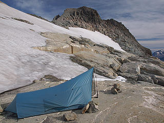 Rockstanding Tent and Summit Block from Kyes Camp