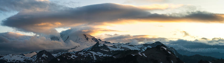 Sunrise and sunset up at Artists Point with views of Mount Baker and Shuksan