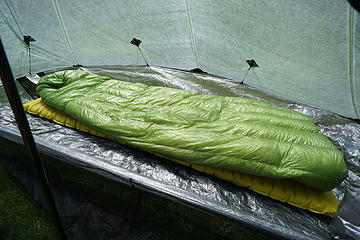 Centered thermarest and Zpacks sleeping bag.