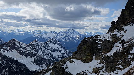 Josh traversing towards the summit block