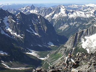 Fay scrambling above Upper Goodell Creek Valley.