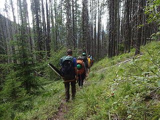 Headed back to camp after a day on the trail.