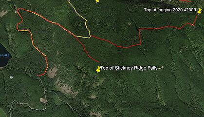 GoogleEarth top of Stickney Ridge Falls