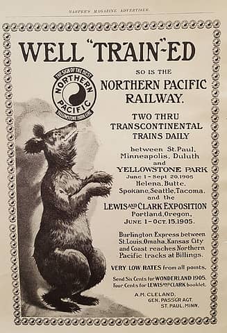 1905 Northern Pacific Railway Yellowstone National Park advertisement