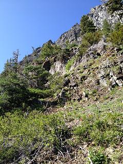 Traverse at the top of the gully.