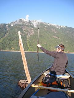 checking our measuring stick. the lake rose ~2.5ft in 1.75 days