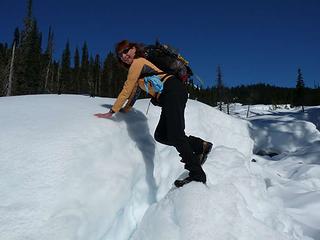 Barb climbing out of the creek