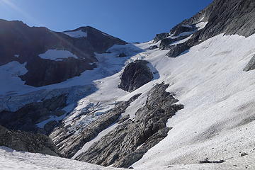 Dark Glacier was in rough shape. We ended up traversing high-right from here.