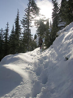 Steve on the narrow ledge-like section of The Klone Peak trail.