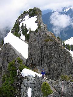 Looking down at the West Twin belay