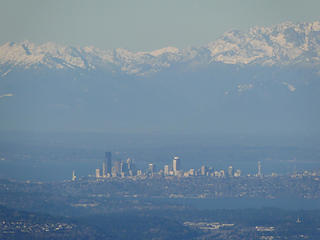 Downtown Seattle and Olympics from Si basin bench.