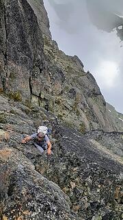 climbing back up the little crack at the notch