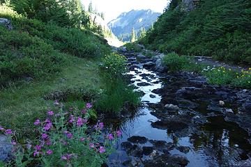 08:38 Crossing the stream that is usually a torrent at this time