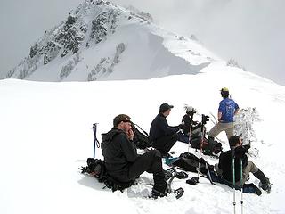 At the ridge crest.  Summit is the furthest rocks in the distance.