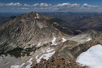 View from the summit of Lago showing my entire ridge route for the rest of the day.  Smoke in the background