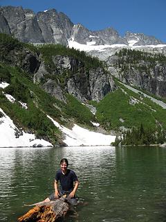 Yana on a log in Holden Lake