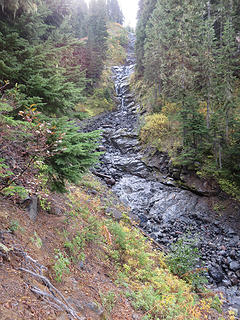 Looking up Kulshan Creek. Most of this rock is sedimentary, the lava having been eroded completely.