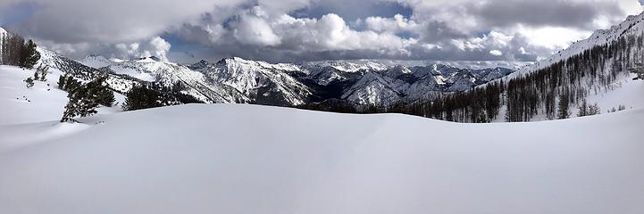 From NE of Baldy, looking SE towards Beefhide Butte, Bigelow, etc.