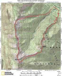 Our very approximate route.  According to Topo 11 or 12 miles, and appropriately, 6600 feet of gain.