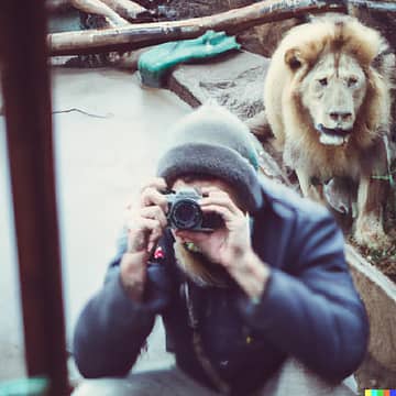 man taking a photo of a lion