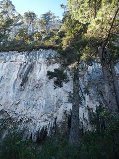 overhanging limestone cliffs
