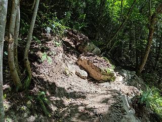 Sign at trailhead says impassable by stock due to landslide, but if this is what it refers to, a trivial path around has been cleared