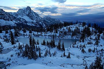 Lila Lake frozen in the dawn light.