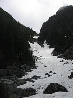 Looking back up the full gully