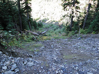 Looking down from the washout spot.