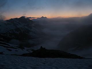 The cairn west of camp last night