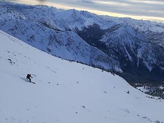 Skiing down the southwest slopes of West Craggy