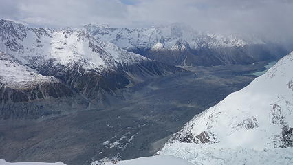 Looking down the Tasman Glacier from the hut