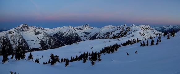 Sunrise colors descending onto the Pickets