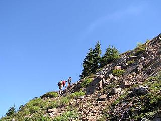 Hiker Jim and K heading up the slope