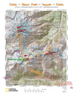 map of Kololo-Glacier-Tenpeak-Kololo circuit 3 days, 44 miles, 17850 elevation gain/loss