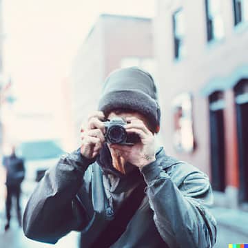 up close photograph of a man using a camera