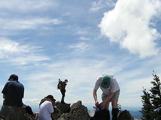 David towering on summit rock