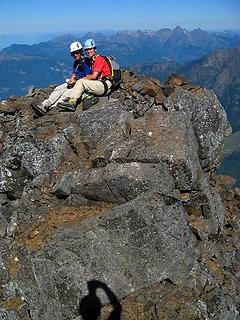 Dicey & Yana on the summit (with camera shadow on my head)