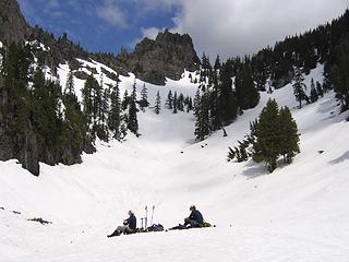 Brief rest in upper basin on the way up