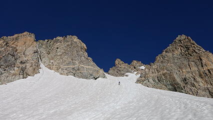 Looking up the final steeper snow to the notch