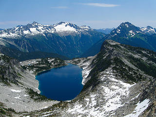 The view of Hidden Lake from the lookout.