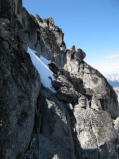North side scrambling traverse, with north side gully hidden at far end