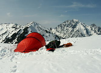 Our tent, Teanaway Peak and Stuart